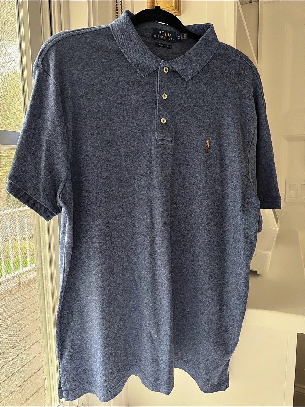 Polo Ralph Lauren Custom Slim Fit Heathered Polo Shirt Blue
